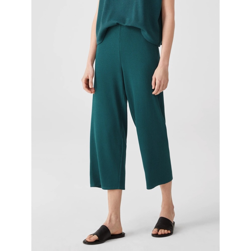 Eileen Fisher Ribbed Organic Cotton Blend Straight Pant Aegean Green